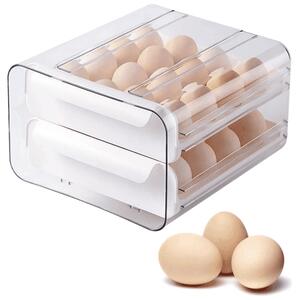 Suport organizator 32 oua pentru frigider Salestore.ro® cu 2 niveluri, cutie depozitare oua transparent 24x 21x 14, Alb