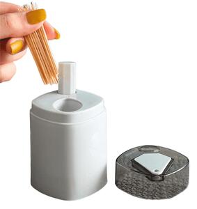 Dispenser Scobitori cu Buton de la Koken, Suport Rotativ din Plastic, 8,3 x 5,5 cm, Culoare Gri