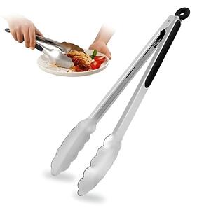 Cleste profesional pentru gratar si bucatarie Koken, Otel inoxidabil/Silicon, Maner Antialunecare, Blocare Practica, gătește și servește cu ușurință, 34,5 x 3,8 cm, Negru/Argintiu - Set 2 Clesti Grill