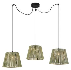 Lampa suspendată de exterior neagră cu abajururi din sfoară verde 3 lumini IP44 - Cava Jayla
