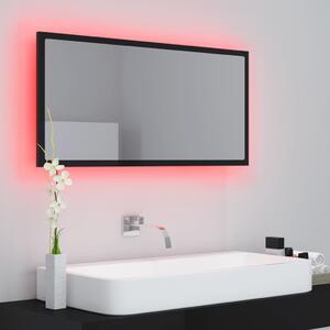 Oglindă de baie cu LED, negru extralucios, 90x8,5x37 cm