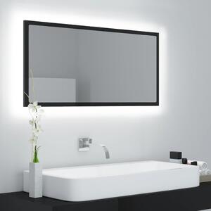 Oglindă de baie cu LED, negru extralucios, 90x8,5x37 cm