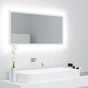 Oglindă de baie cu LED, alb, 90x8,5x37 cm, acril