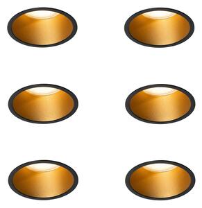Set van 6 moderne inbouwspots zwart met goud GU10 70mm IP44 - Dept