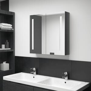 Dulap de baie cu oglindă și LED, gri strălucitor, 62x14x60 cm