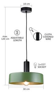 Lustră pe cablu HAKI 1xE27/60W/230V verde/negru
