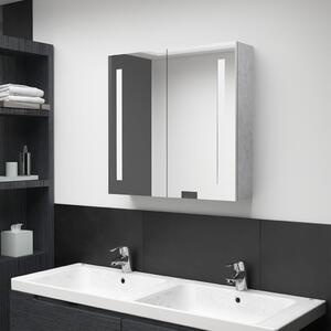 Dulap de baie cu oglindă și LED, gri beton, 62x14x60 cm