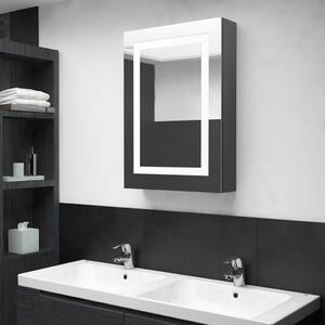 Dulap de baie cu oglindă și LED, gri strălucitor, 50x13x70 cm