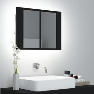 Dulap de baie cu oglindă și LED, negru, 60x12x45 cm