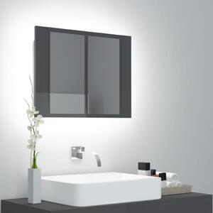Dulap de baie cu oglindă/LED, gri extralucios, 60x12x45 cm, PAL