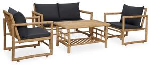 Set mobilier de grădină cu perne, 4 piese, bambus