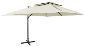 Umbrelă suspendată cu acoperiș dublu, nisipiu, 400x300 cm