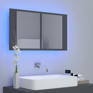 Dulap de baie cu oglindă și LED, gri, 80x12x45 cm
