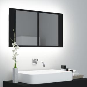 Dulap de baie cu oglindă și LED, negru, 80x12x45 cm