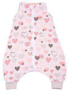 Sac de dormit cu picioare de vara din muselina 6-18 luni Kidizi Pink Hearts, 0.5 tog, 100% bumbac