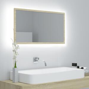 Oglindă de baie cu LED, stejar sonoma, 80x8,5x37 cm