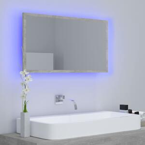 Oglindă de baie cu LED, gri beton, 80x8,5x37 cm, acril