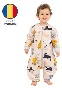 Sac de dormit copii din bumbac cu picioare si maneci detasabile 18-36 luni Kidizi Kitten Love, 1 tog, pentru toamna-iarna, bumbac 100%