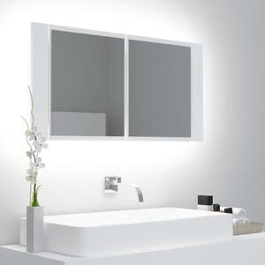 Dulap de baie cu oglindă și LED, alb, 90x12x45 cm