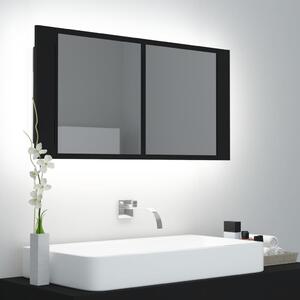 Dulap de baie cu oglindă și LED, negru, 90x12x45 cm