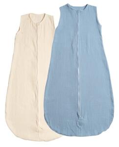 Set 2 saci de dormit de vara pentru copii din muselina dubla 18-36 luni Kidizi jeans-ivory, bumbac 100%, 0.3 tog