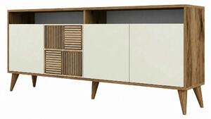 Comoda Milan, din PAL melaminat, alun/crem, 180x35x79 cm
