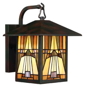 QUOIZEL Aplică de exterior Inglenook, sticlă colorată, H 31,4 cm, reglabil, Bronz / Alamă Veche, Metal, Tiffany, Felinar