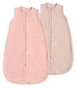 Set 2 saci de dormit de vara pentru copii din muselina dubla 0-6 luni Kidizi old rosa-natur, bumbac 100%, 0.3 tog