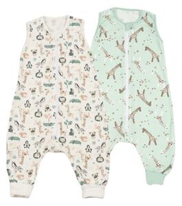 Set 2 saci dormit copii de vara din bumbac cu picioare 6-18 luni Kidizi Giraffe Safari, 0.5 tog, mansete transformabile in soseta