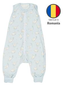Sac dormit copii de vara din bumbac cu picioare 6-18 luni Kidizi Elefun Blue, 0.5 tog, mansete transformabile in soseta