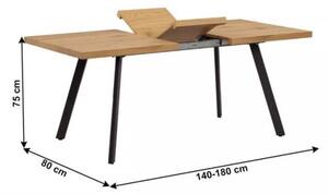 Masă de sufragerie, pliabilă, stejar/metal, 140-180x80 cm, AKAIKO
