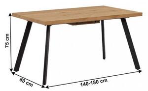 Masă de sufragerie, pliabilă, stejar/metal, 140-180x80 cm, AKAIKO