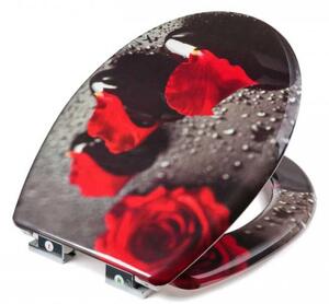 Scaun de toaleta duroplastic cu capac de inchidere lenta - Trandafir SmileHOME by Pepita #gri-rosu