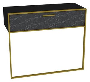 Consola POLKA, negru/auriu, PAL melaminat/metal, 90x39x77 cm