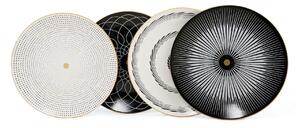 Set 4 platouri 275KRM1345, alb/negru, ceramica, 25x4 cm