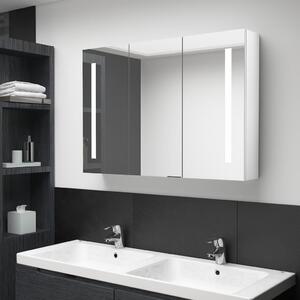 Dulap de baie cu oglindă și LED, alb strălucitor, 89x14x62 cm