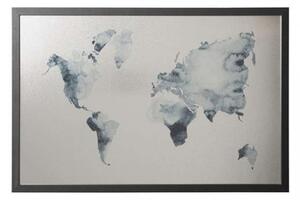 Tablă de afișaj VICTORIA, argintie, magnetică, 60x40 cm, ramă neagră din lemn, VICTORIA, Harta lumii