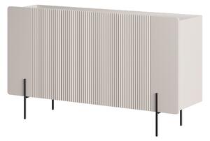 Comodă Malmi 150 cm cu față canelată și picioare metalice - cașmir / alb crem / picioare negre