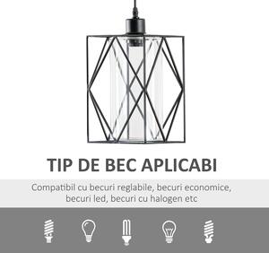 HOMCOM Lampadar Vintage Industrial, Iluminat de Tavan cu Cablu Reglabil, Design Retro pentru Camera de Zi 16x16x120 cm, Negru | Aosom Romania