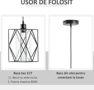 HOMCOM Lampadar vintage stil industrial, lampadar de tavan, lampadar pentru camera de zi cu cablu reglabil, negru, 16x16x120 cm