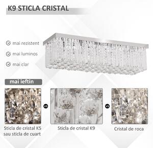 HOMCOM Lustra Moderna Dreptunghiulara cu Picaturi din Cristal K9, Baza din Otel Inox, 5 Dulii E14, 80x25x20cm, Argintiu