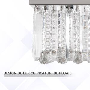 HOMCOM Lustra Moderna Dreptunghiulara cu Picaturi din Cristal K9, Baza din Otel Inox, 5 Dulii E14, 80x25x20cm, Argintiu
