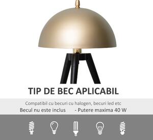 Homcom Lampă de Masă și Noptieră cu Trepied, Abajur Tip Cupolă, Suport E27, Design Modern, Negru și Auriu, pentru Birou | Aosom Romania