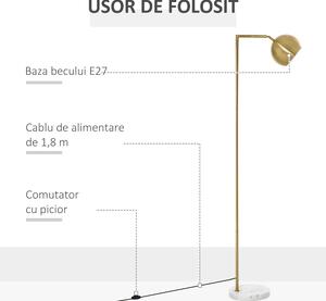 Lampa de podea cu structura metalica si abajur reglabil, din Metal si Marmura 38x26x165cm Auriu, Alb HOMCOM | Aosom RO