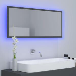 Oglindă de baie cu LED, gri, 100x8,5x37 cm, acril