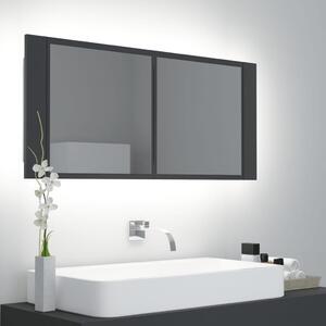 Dulap de baie cu oglindă și LED, gri, 100x12x45 cm