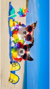 Prosop de plaja cu doi caini veseli ce fac plaja 100 x 180 cm