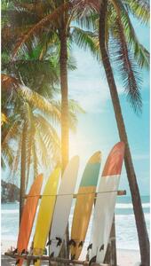 Prosop de plajă cu model palmier şi placă de surf, 100 x 180 cm