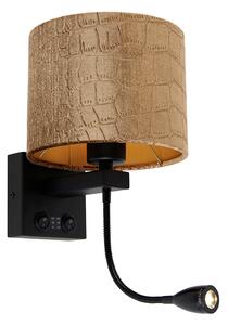 Aplică neagră cu abajur din catifea, design crocodil, 18 cm - Brescia