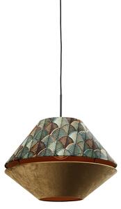 Lampă pandantiv neagră cu abajur dublu din catifea, design frunze și bej - Combi 1